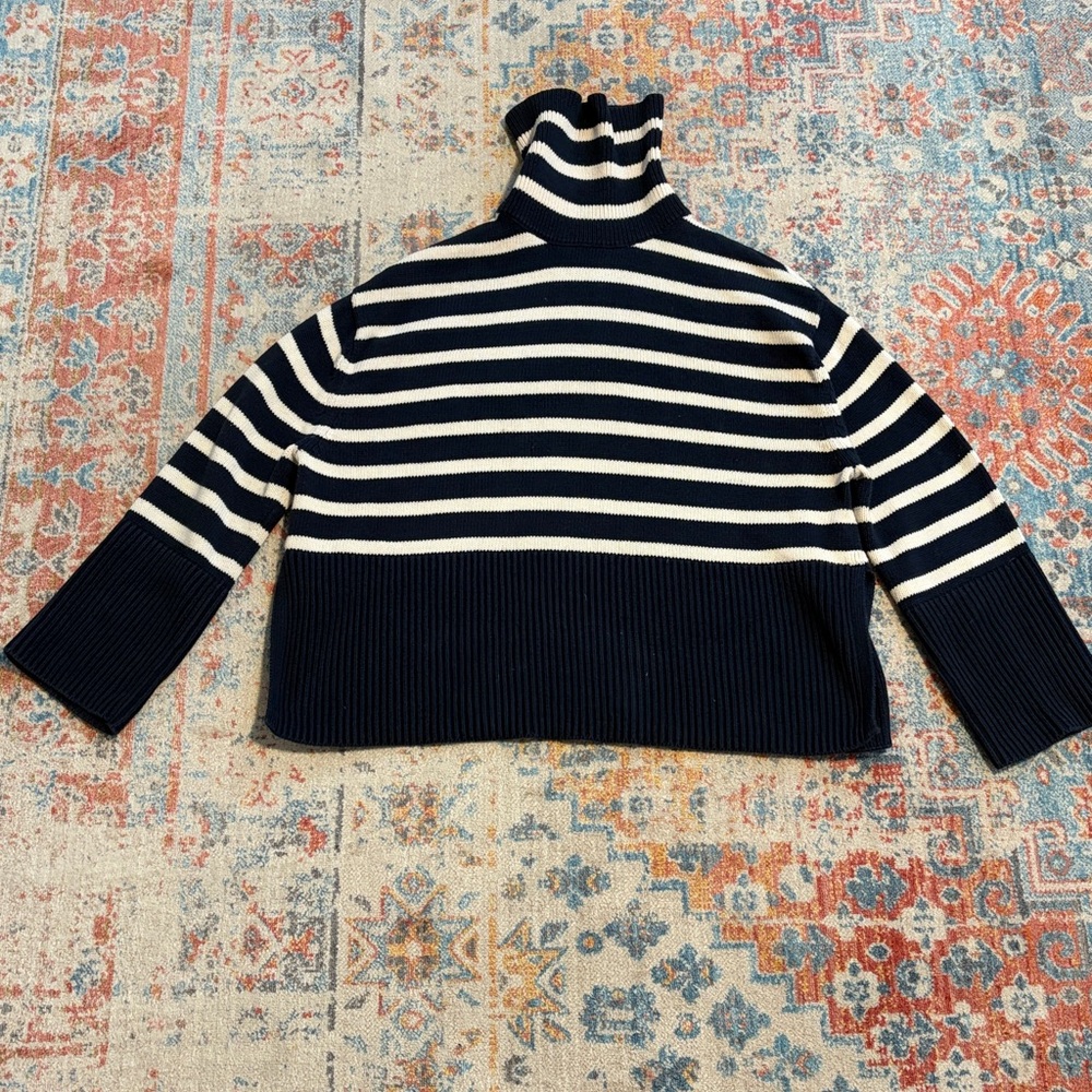 Gap chunky knit 100% cotton striped split hem turtleneck sweater